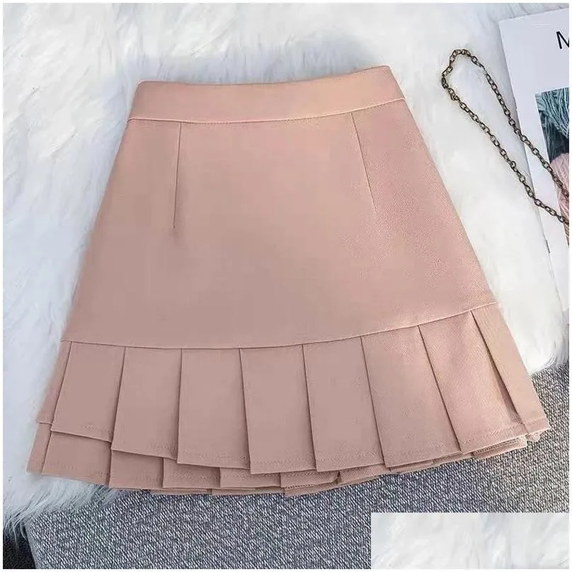 Skirts QOERLIN Summer Fashoin Mini Pleated Women Pink High Waist Double-Layer Short Dance With Liner Side Zipper