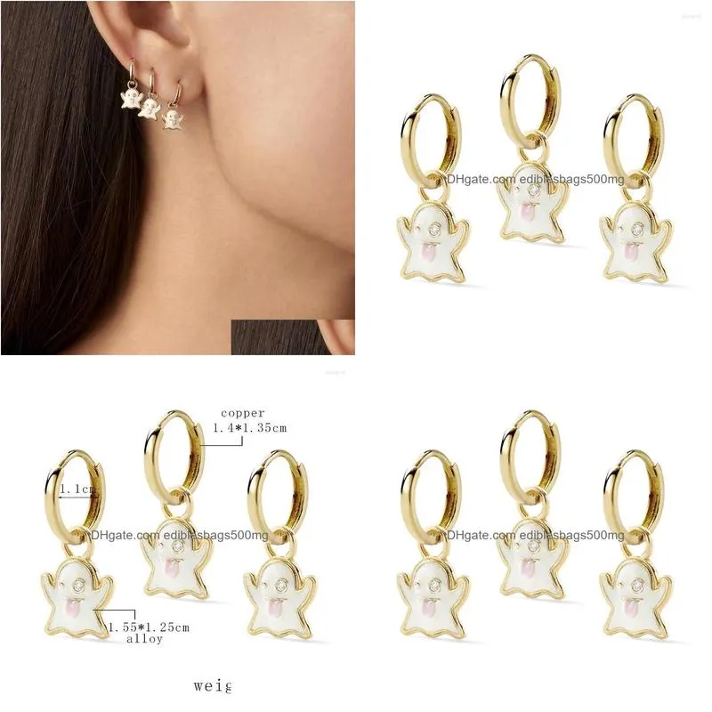 Dangle Chandelier Earrings 2023 Halloween White Enamel Ghost Hook For Women Brass Bling Rhinestones Specter Mini Festival Jewelry D Dhowx
