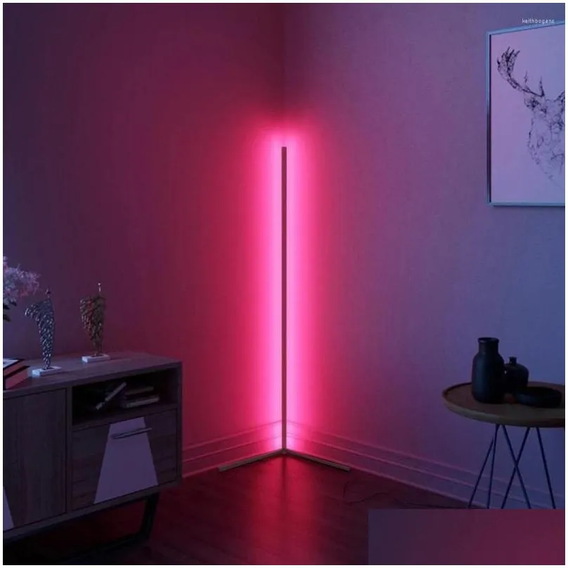 Table Lamps Led Floor Lamp Modern Rgb Light W/ Remote Control For Bedroom Living Room Atmosphere Standing Indoor Lighting Drop Delive Dhble