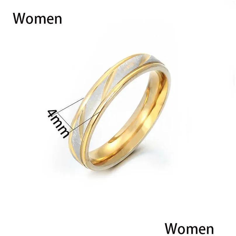 Band Rings Titanium Steel Couple Gold Color Wave Pattern Wedding Infinity Ring Men And Women Engagement Jewelry Gifts Aa230412 Drop D Dhd4U