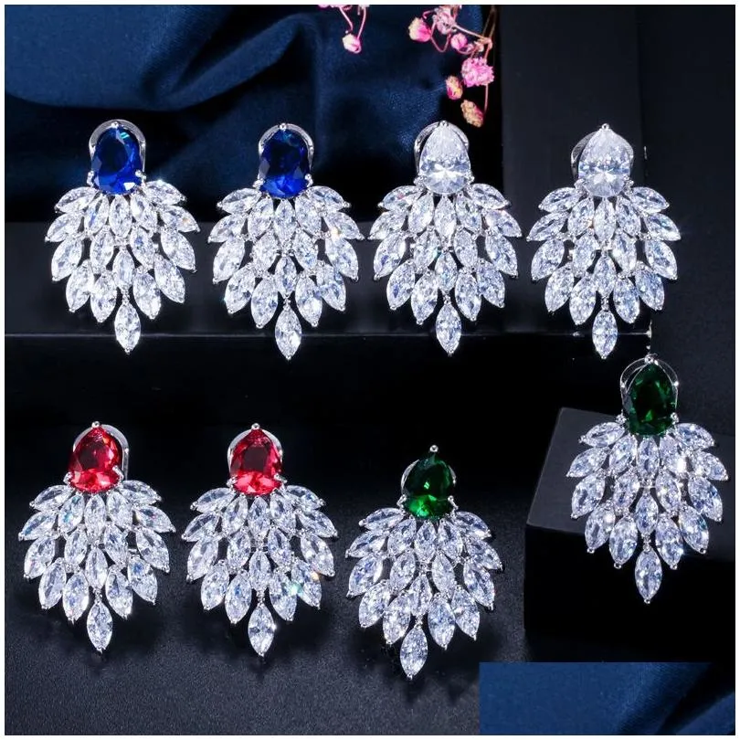 Charm Fashion Aaa Cubic Zirconia Earring Designer For Woman Copper Red White Blue Green Sapphire Emerald Cz Luxury Sier Earrings Wom Dhzmw