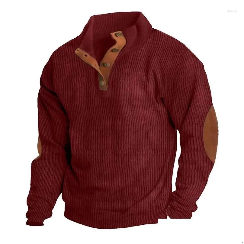 Men`s Sweaters Selling Spring And Autumn European Size Casual Standing Collar Long Sleeved Pit Stripe Corduroy Hoodies In Stock