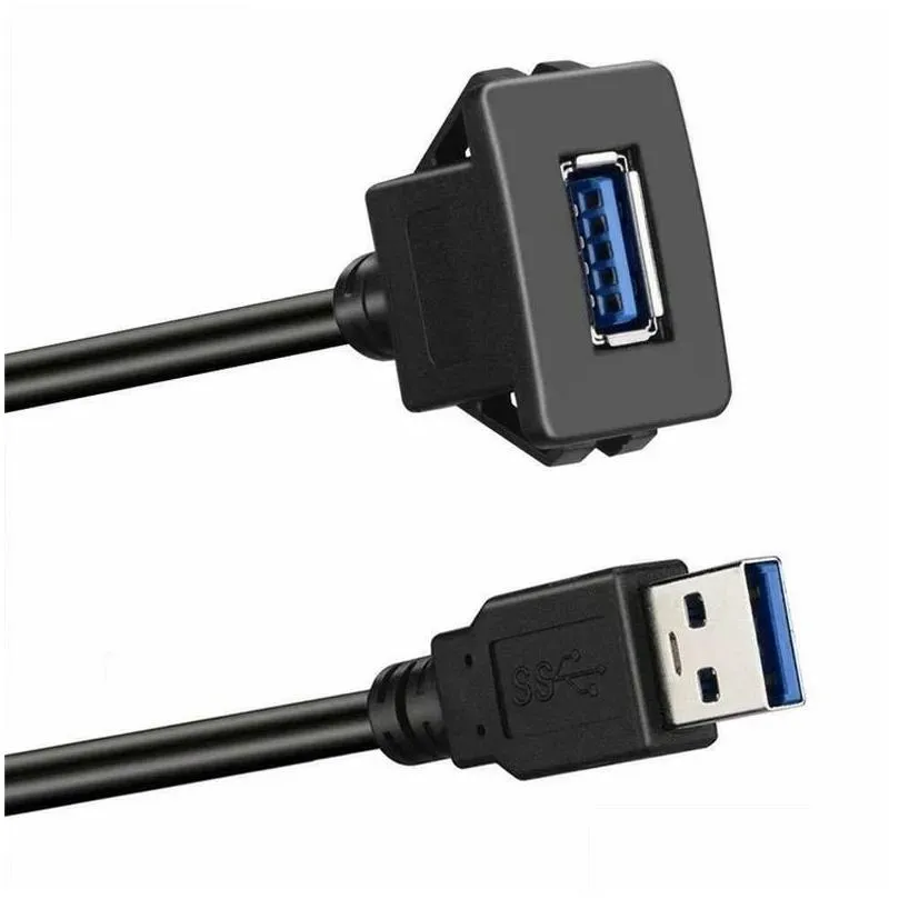 USB 3.0 Panel Flush Mount Extension Cable with Buckle for Car Truck Boat Motorcycle Dashboard 1M