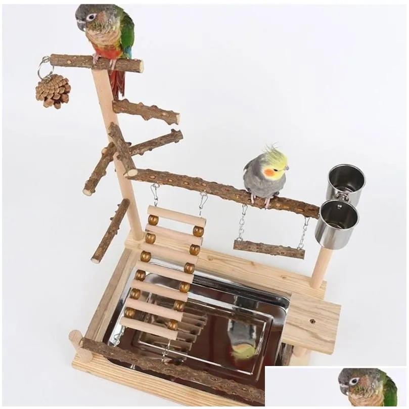 Other Bird Supplies Swing Toy Wooden Parrot Perch Stand Playstand With Chewing Beads Cage Playground 230923 Drop Delivery Dhdue