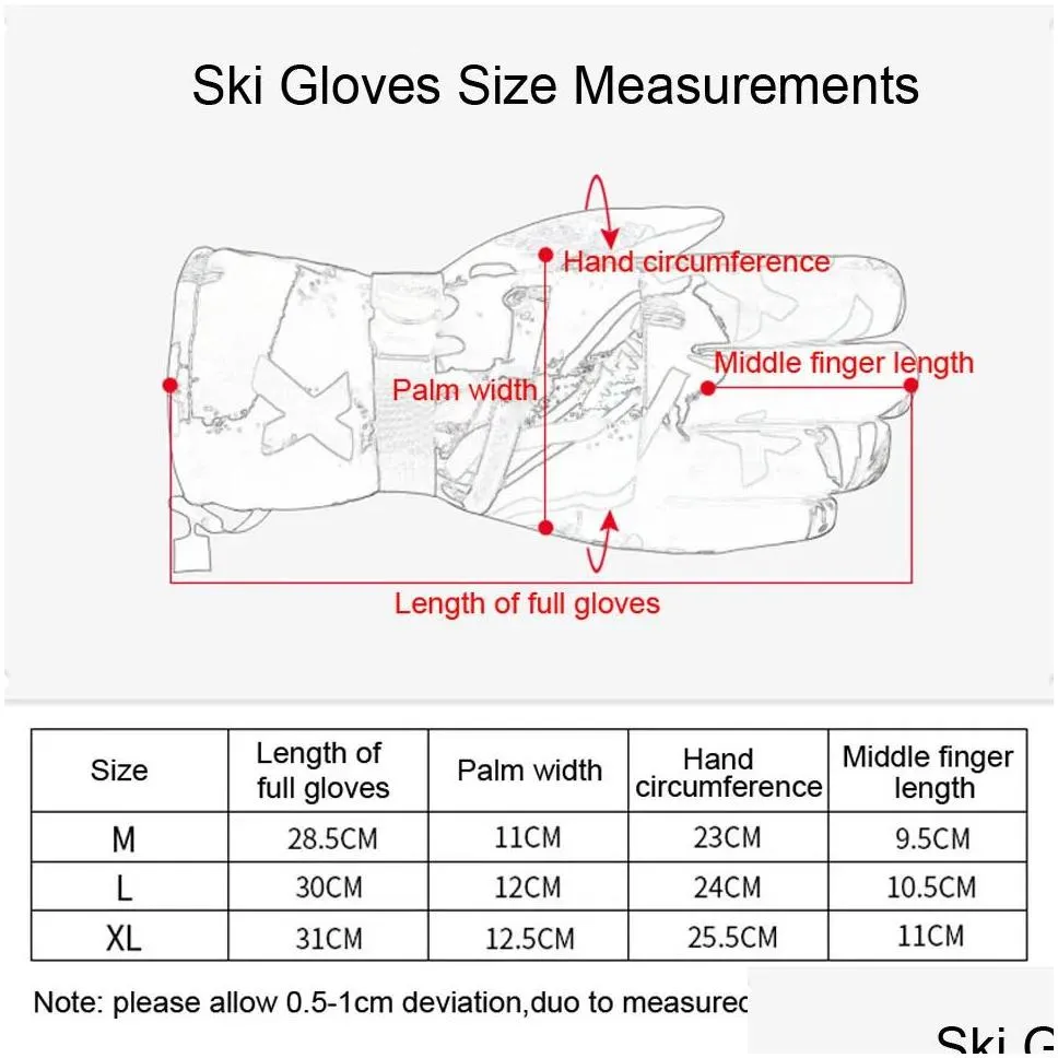 Gloves New Thermal Ski Gloves Men Women Winter Fleece Waterproof Warm Snowboard Snow Gloves 3 Fingers Touch Screen for Skiing Riding