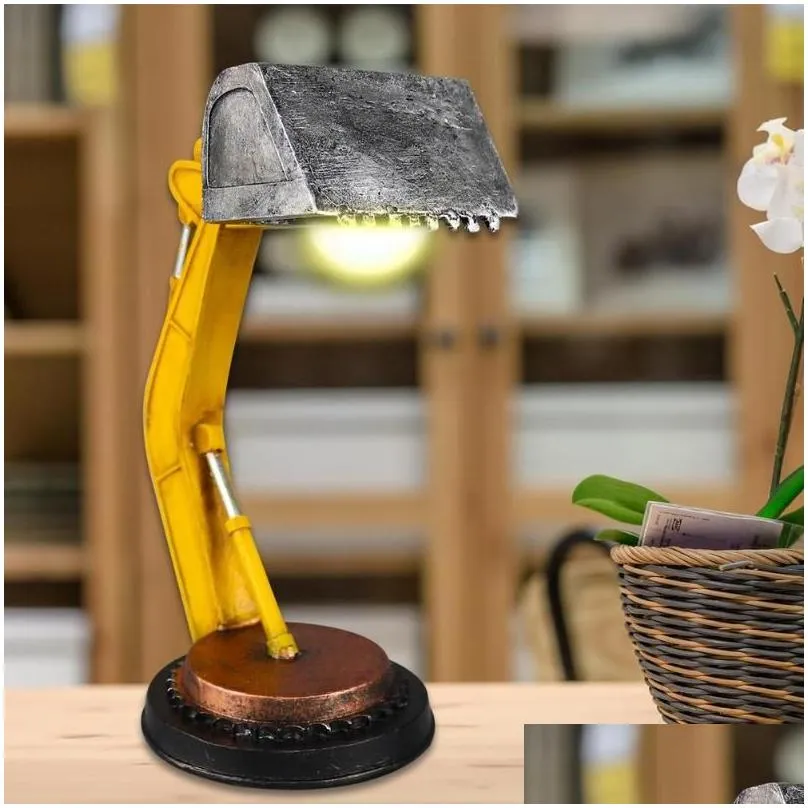 Industrial Forklift Desk Lamp Unique Excavator Model LED Table Lamp Retro Bedside Bedroom Decor