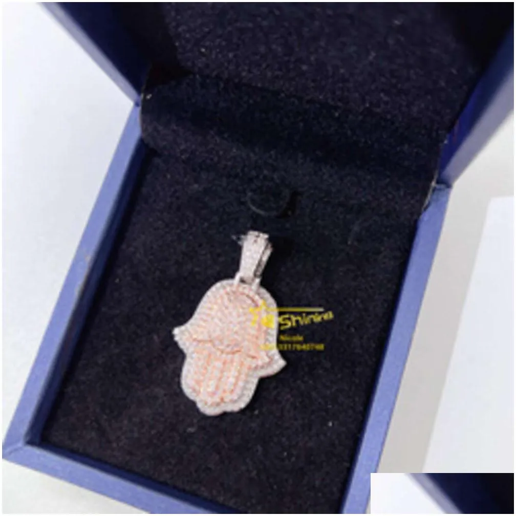 Pass Diamond Tester Iced Out 3inch Rose and White Gold Plated Hand Pendant 925 Sterling Silver Vvs Moissanite Hamsa Pendants