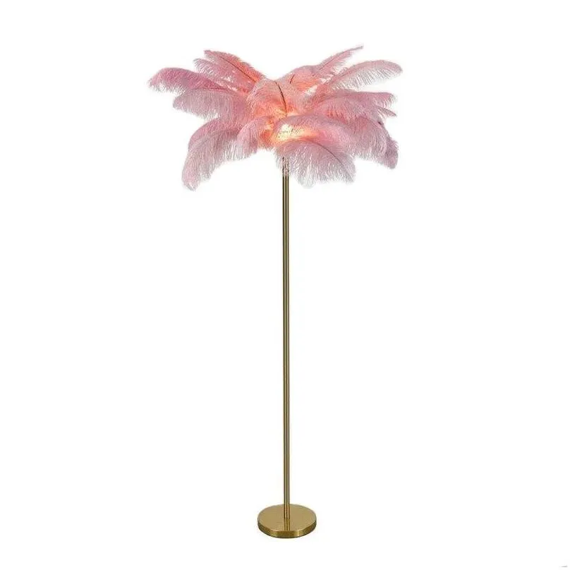 Floor Lamps Home Decoration Ostrich Feather Led Lamp Nordic Style Luxury Living Room Copper Art Decorative Drop Delivery Dhjmc