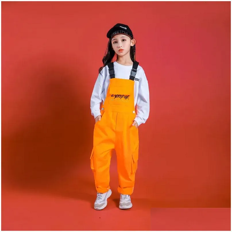 Dancewear Hip Hop Jazz Dance Costumes Kids Long Sleeve Top Dungarees Boys Girls Hiphop Clothes Street Stage Show Wear 230330 Drop Del Dh35E