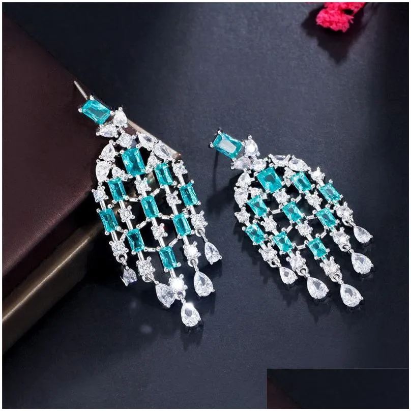 Dangle Chandelier Tassel Long Earring Designer For Woman Jewelry 925 Sterling Sier Post Blue Aaa Cubic Zirconia Copper White Diamon Dhdm4