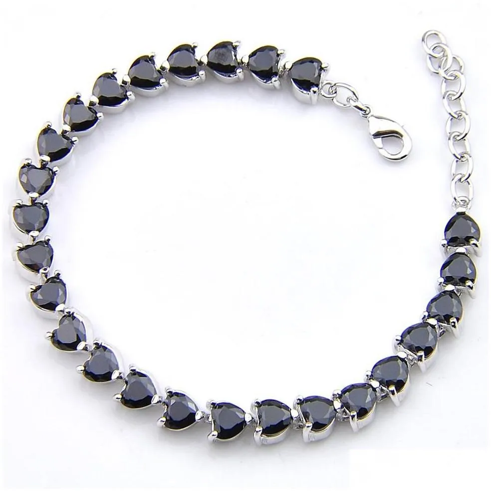 Luckyshine Halloween Gift Heart Black Onyx Gemstone Silver Tennis Bracelets Bangles 5 mm Zircon For Women Party Bracelets2449