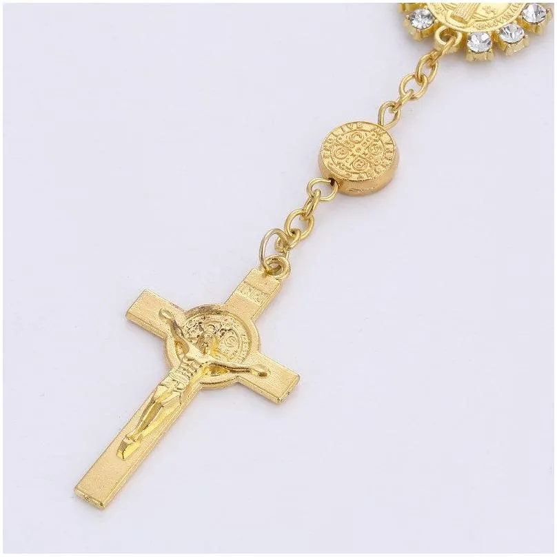 cross rosary bracelet religious jewelry women men fashion silver gold beads glass pearl jesus christian charm bracelets with lobster