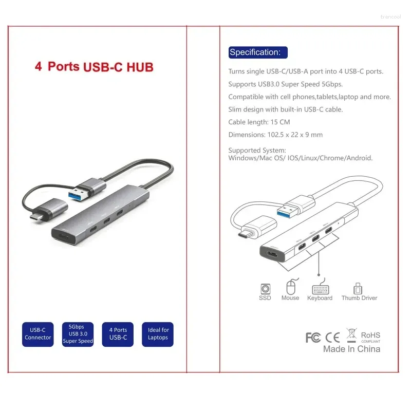 port usb c hub 5gbps c/usb to multiport adapter dock data transfer for laptop