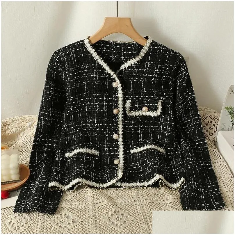 Women`s Jackets Gagarich 2024 Autumn Winter Temperament Tweed Cropped Jacket Women Korean Style Fashion Loose Versatile Long-sleeved