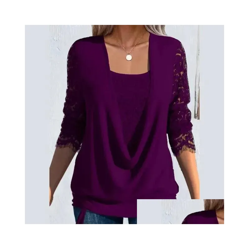 womens Spring Lg Sleeve V-Neck Solid Knit Tops Elegant Ladies Tunic T-Shirt Pullover For High Quality Clothing L-3XL Plus Size S0NB#