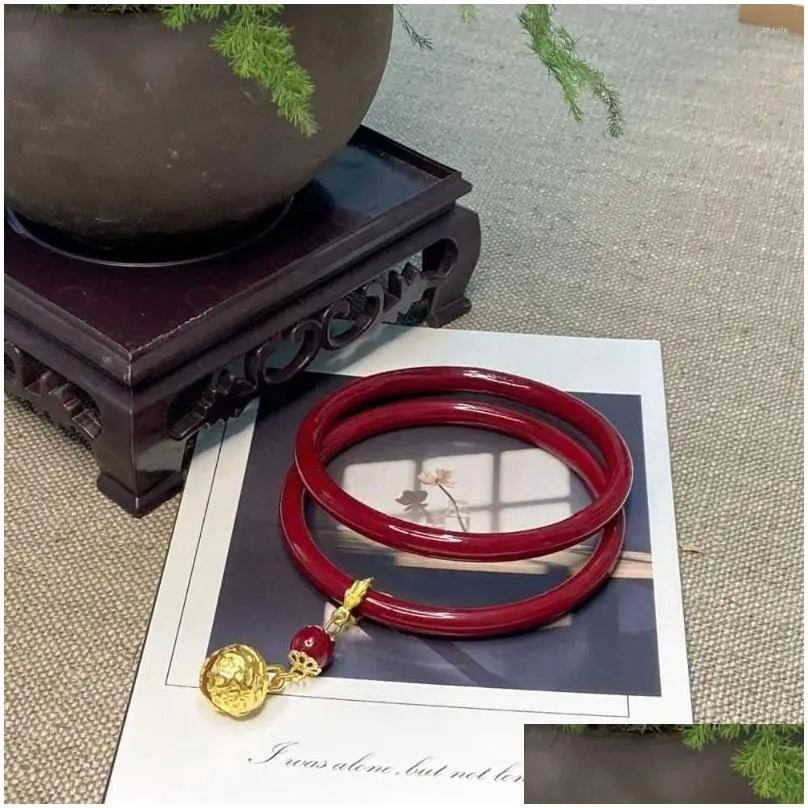 Bangle Chinese Charm Double Layer Bracelet Ancient Jewelry Natural Fashion Pure Glass Exquisite Red 58-62mm Woman