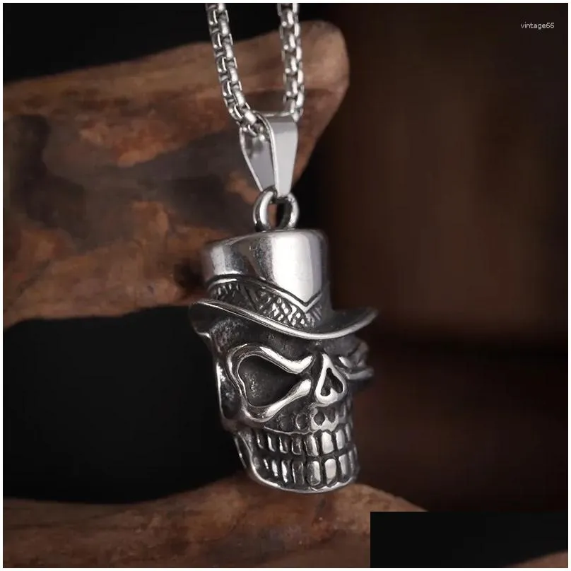 Pendant Necklaces Hip Hop Hat Skl Men Women Stainless Steel Pirate Rock Necklace Personality Wear Matching Jewelry Gift Drop Delivery Dhcso