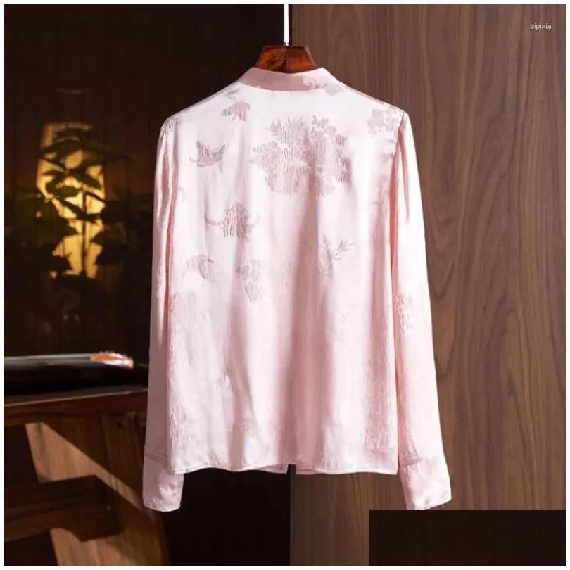 Women`s Blouses YCMYUNYAN-Satin Shirts For Women Silk Chinese Style Loose Long Sleeves Floral Tops Fashion Clothing Spring Summer