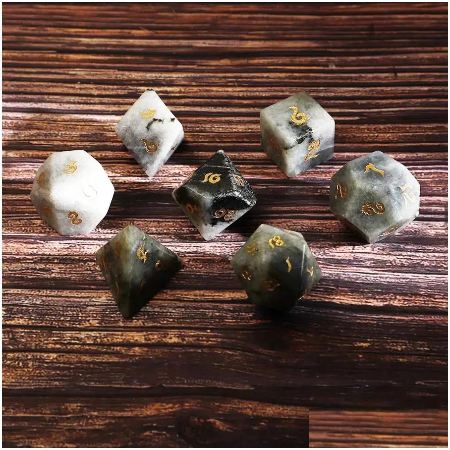 Natural Labradorite Polyhedral Loose Gemstones Dice 7pcs Set Dungeons & Dragons Stone Dice Set DND RPG Games Ornaments Spot Goods Wholesale Accept