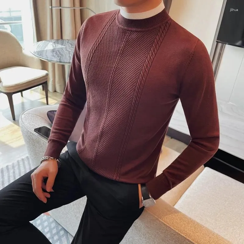 Men`s Sweaters Autumn And Winter Sweater Base Line Slim-fit Pullover Half High Neck Collar Color Matching