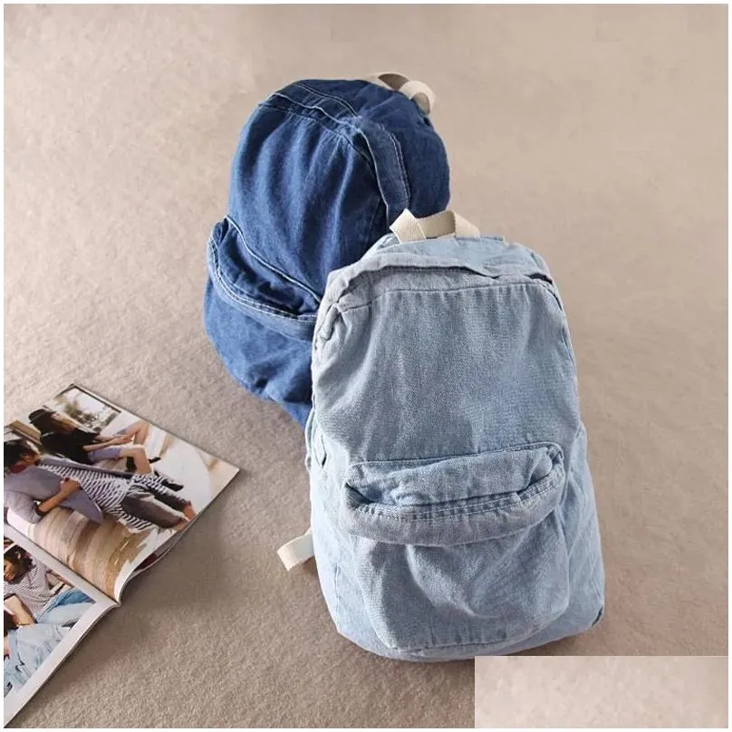 Bags Boys Girls Unisex Vintage Washed Denim Jean School Bag Travel Matching Backpack