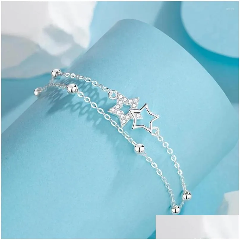 Link Bracelets Silver Plated Star Charm Women Bracelet Double Layer Zircon Inlay Eye Catching Party Adjustable Length Gift Romantic