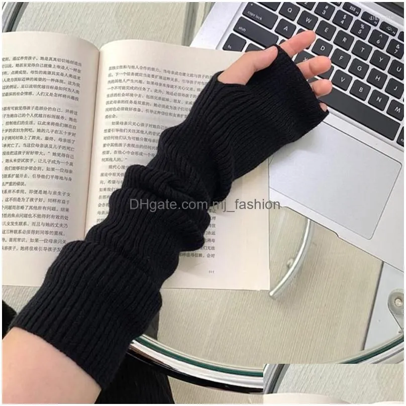 Elbow & Knee Pads Long Fingerless Gloves For Women Winter Warm Stretchy Arm Warmer Knit Mittens With Thumbhole Writing Texting Drop De Dhmdh