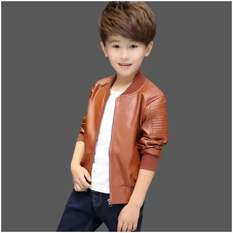 Brand Fashion Classic Girls Boys Black Motorcycle Leather Jackets Child Coat For Spring Autumn 2-14 Years 240329
