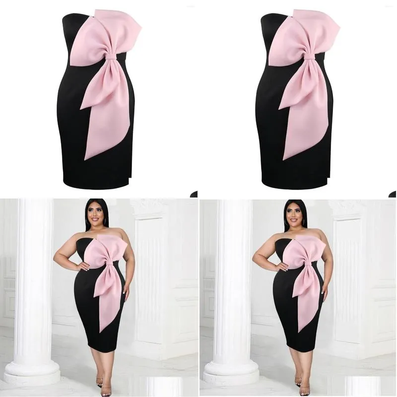 Plus Size Dresses Bow Prom Dress For Chubby Women Sleeveless Pretty Clothing Female Luxury Robe 2023 Summer Trendy Party Midi