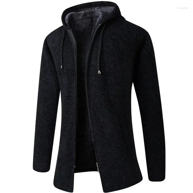 Men`s Sweaters Coat Autumn Knitted Drop Warm Casual Winter Long Zipper Male Pocket Hooded Sleeve Cardigan Thick Sweater Spacious