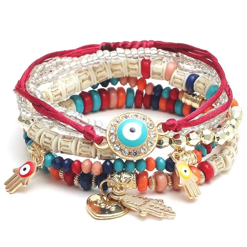 evil eye charms bracelets fashion design fatima hamsa hand bracelet bangles for women multilayer braided handmade men beads jewelry