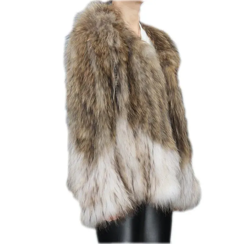 Women`s Vests Style Natural Raccoon Jacket Female Knitted Real Fur Coat W Hit Color Round Neck Warm Giacca Donna In Pelle Vera