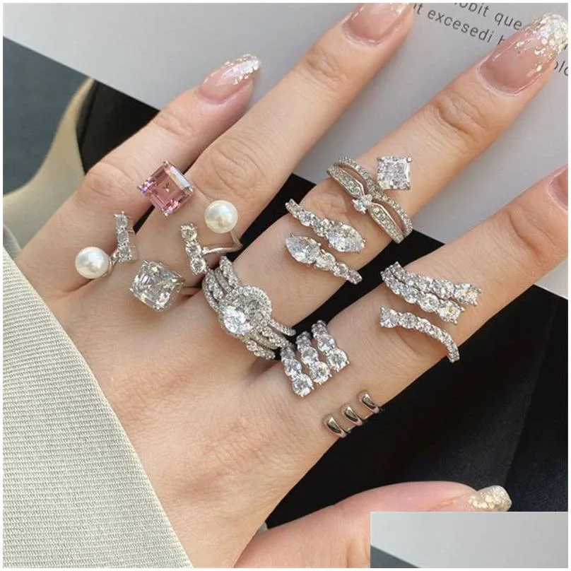 Wedding Rings Diamond Designer Ring For Woman 925 Sterling Sier Square Zirconia Womens Love Promise Wed Engagement Luxury Jewelry Gi Dhk4W