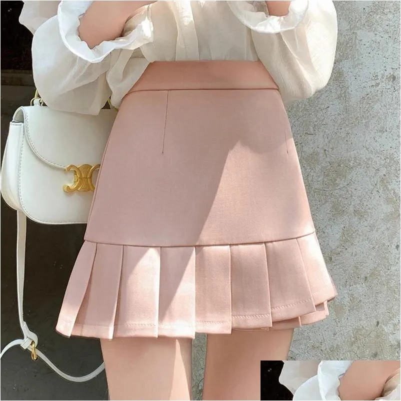Skirts QOERLIN Summer Fashoin Mini Pleated Women Pink High Waist Double-Layer Short Dance With Liner Side Zipper