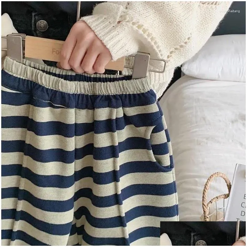 Trousers Korean Children`s Striped Padded Casual Pants Men Women Baby Sweatpants Winter Clothing Clothes For Girls