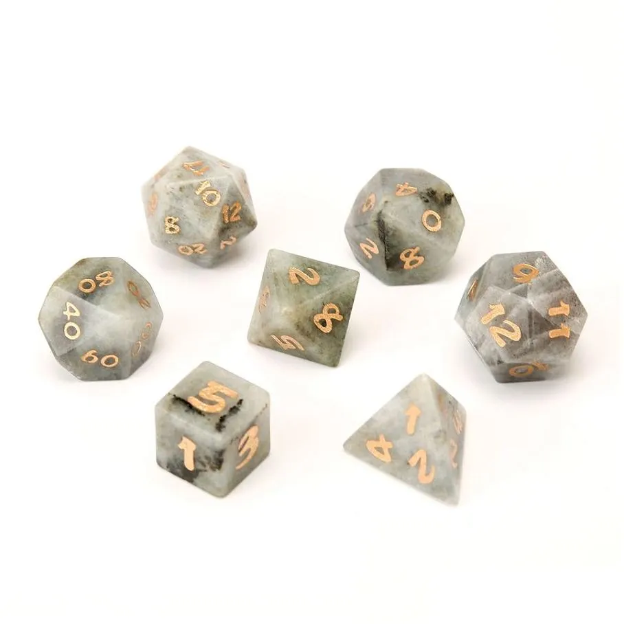 Natural Labradorite Polyhedral Loose Gemstones Dice 7pcs Set Dungeons & Dragons Stone Dice Set DND RPG Games Ornaments Spot Goods Wholesale Accept