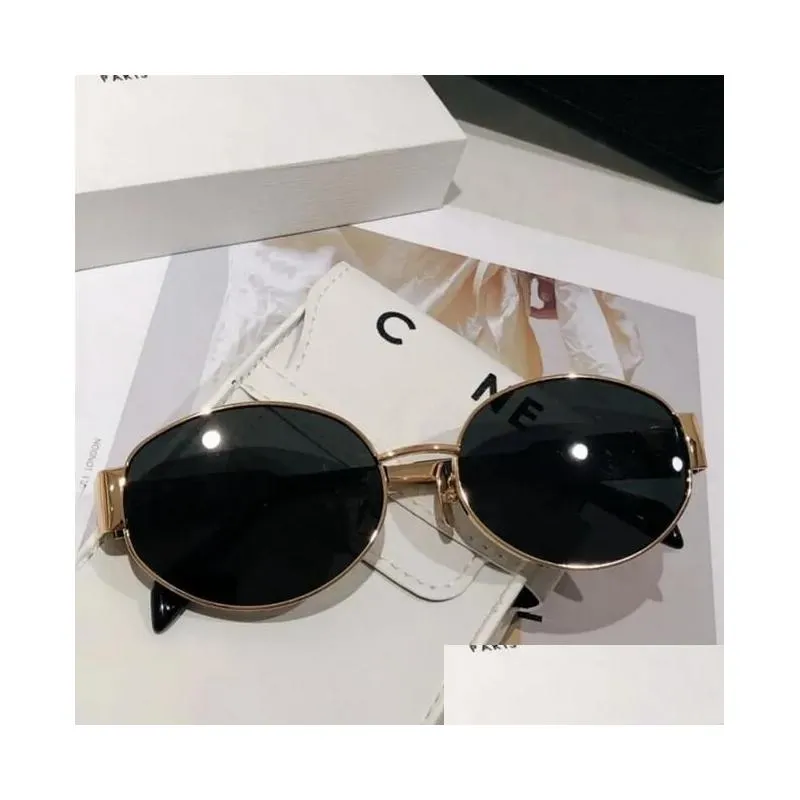 Sunglasses For Women Oval Frame Designer 943 40235 3655 Metal Mirror Legs Green Lens Retro Small Round Y Little Drop Delivery Ot7Eg