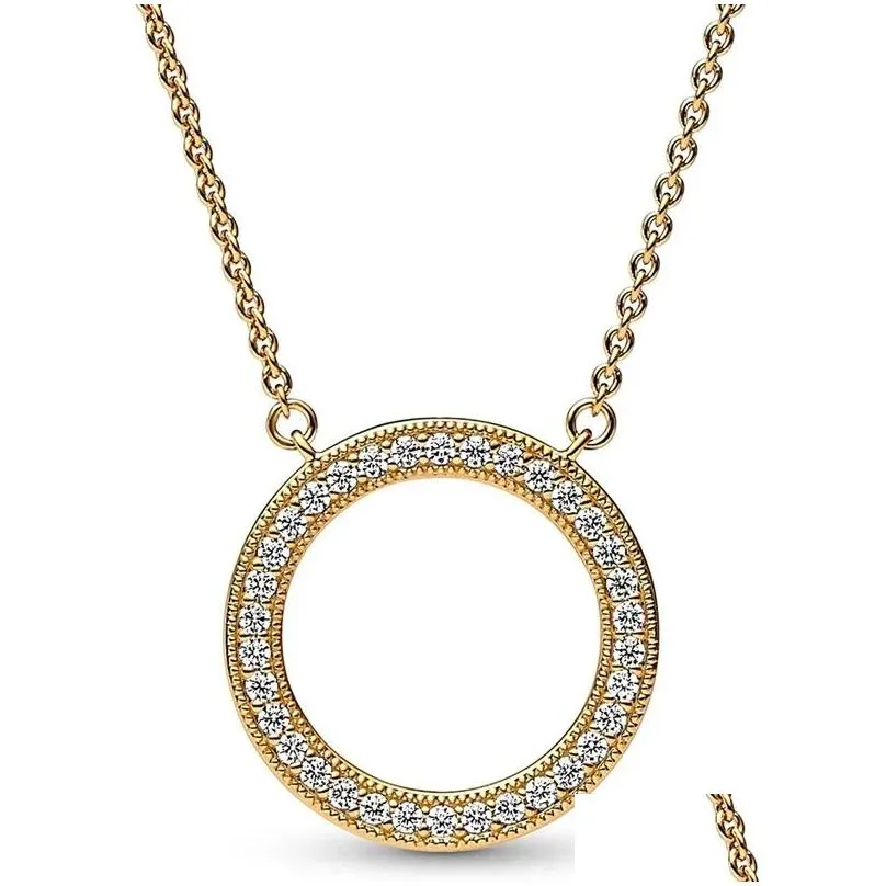 Pendant Necklaces Authentic 925 Sterling Sier Intertwined Hearts Circle Pave Moon Family Always Infinity Necklace For Women Fashion Je Dh3Sn