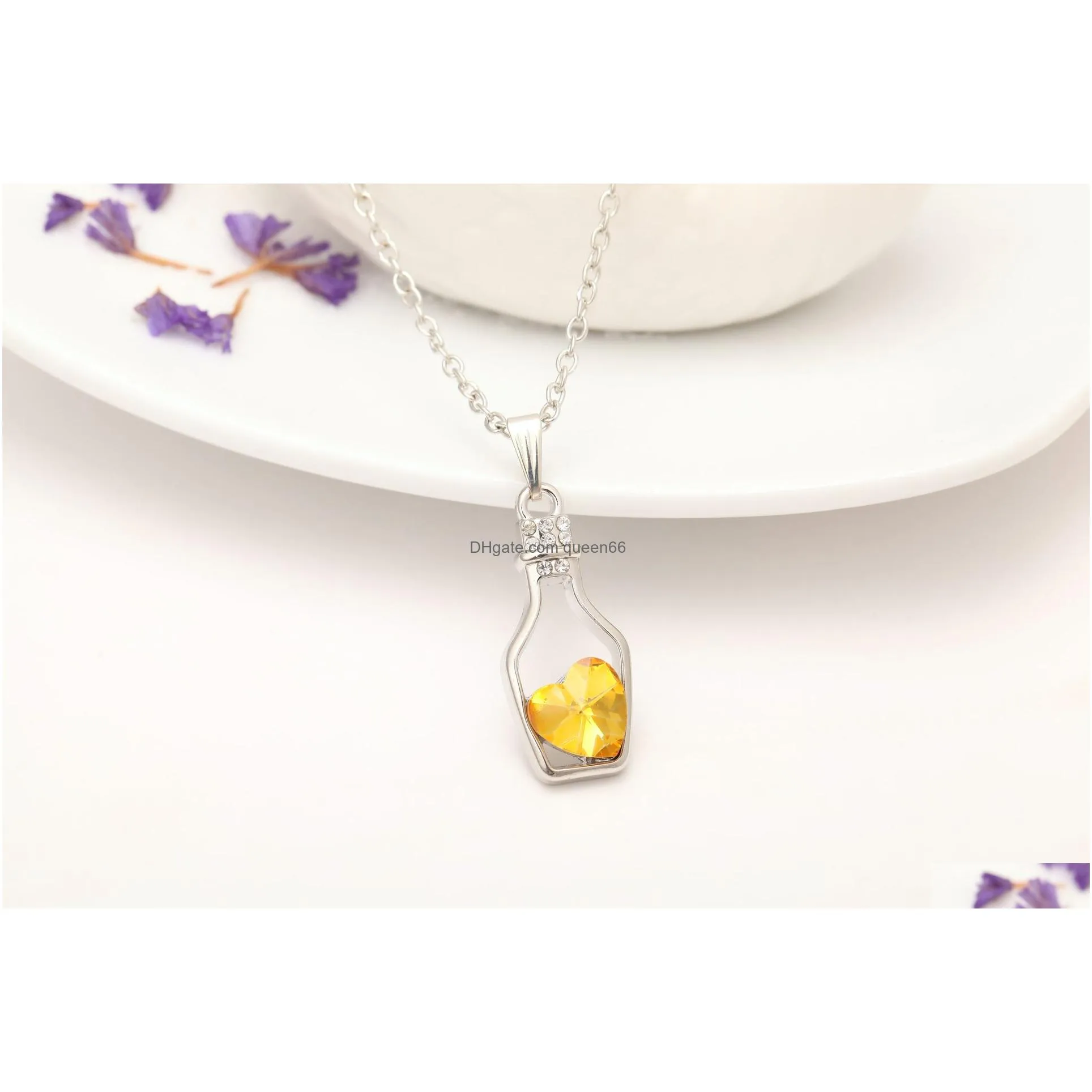 Pendant Necklaces New Bottles And Love Crystal Necklace Diamond Alloy Wishing Bottle Sweater Locket Jewelry Drop Delivery Pendants Dhonw