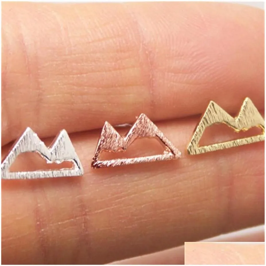 Fashion Mountain Peaks Stud Earrings Hollow out Design Gold Silver Rose Three Color Optional Suitable for Men And Women2862