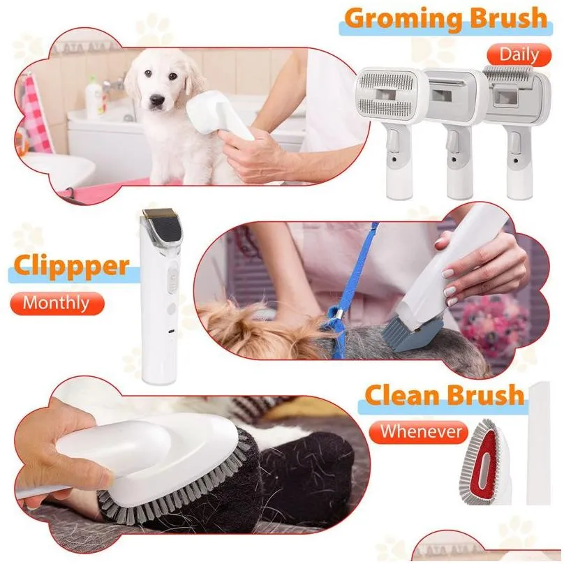 Dog Grooming Hair Vacuum Kit 13000Pa Strong Pet Clipper 2.5L Dust Cup Brush For Shedding 6 Trimmer Tools Home Drop Delivery Garden Sup Dh6Em