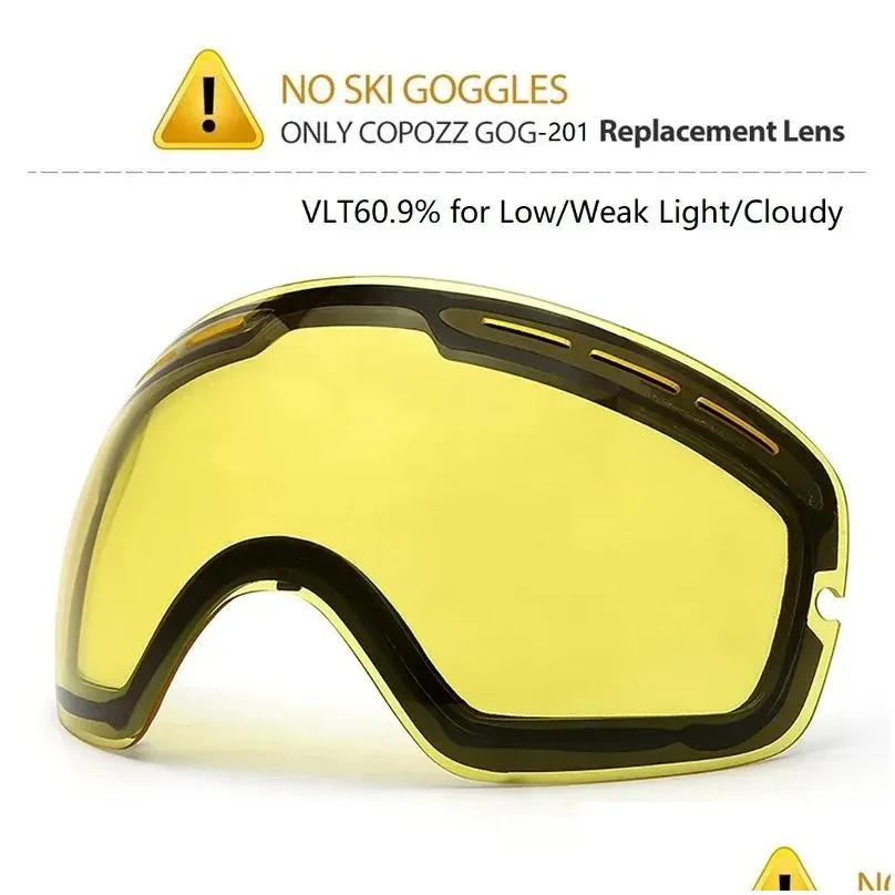 Goggles New COPOZZ brand double brightening lens for ski goggles of Model GOG201 increase the brightness Cloudy night to use(only