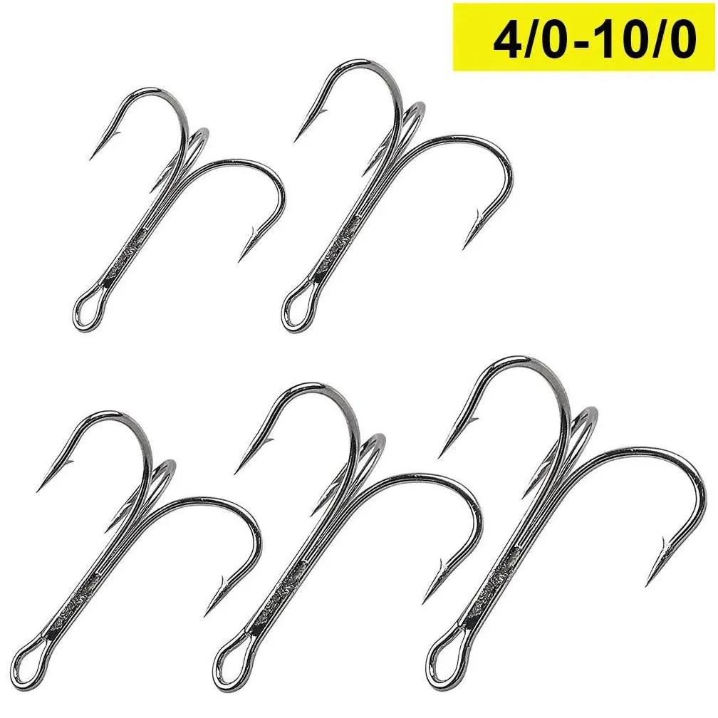 Fishhooks 50Pcs Big Treble Fishing Hooks High carbon Steel Shark Tuna Jig Triple Anchor Fishhooks Saltwater Barbed hook Strong 4/010/0