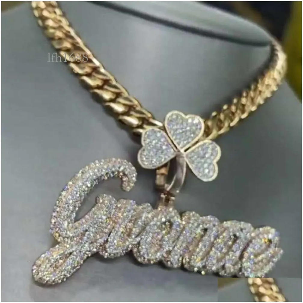 Custom Bust Down Iced Out Gra Certificate Lab Diamond Vvs Moissanite Diamond Custom Name Necklaces