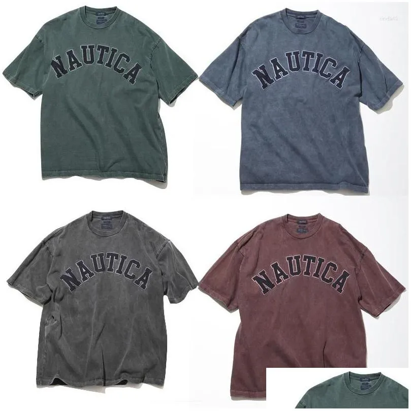 Men`S T-Shirts Mens T Shirts For Men Women Nautica Cold Dyed Washed Worn Short-Sleeved Heavy Cotton Embroidered Undershirts Drop Deliv Dhcvb