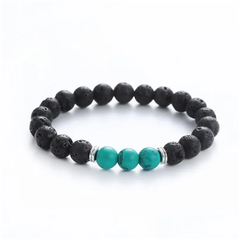 volcanic lava stone beads bracelet natural turquoise bracelets men strands elastic beaded hand string yoga chakra women fashion jewelry