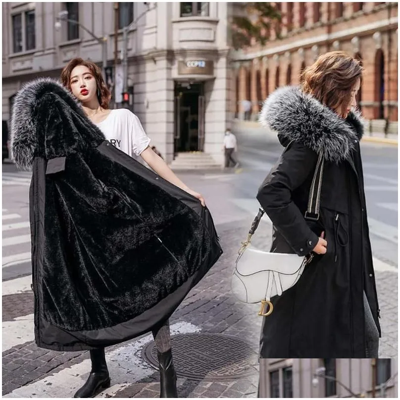 Women`S Down & Parkas Womens Greller 2021 Fashion Long Winter Coat Women Clothing Wool Liner Hooded Slim With Fur Collar Warm Jacket D Dhluw