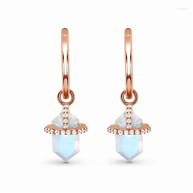 Dangle Chandelier Earrings Six-Sided Diamond Moonstone Rose Gold Long Womens Design Sense Fashion Drop Delivery Jewelry Earring Dh0Gz