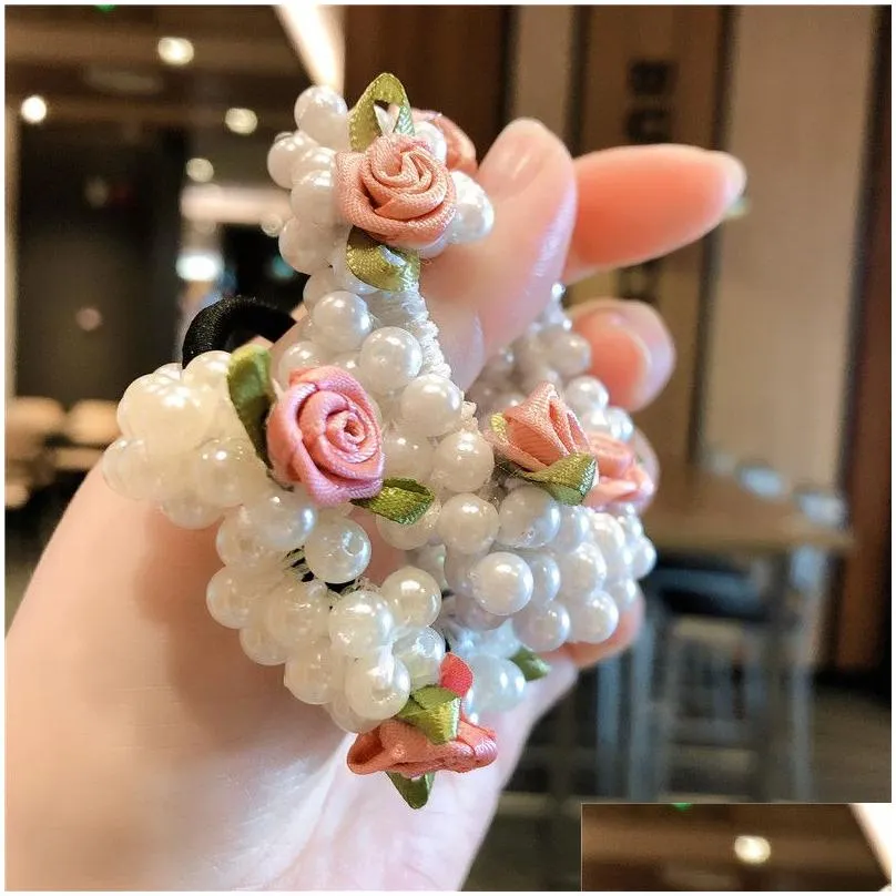 Hair Rubber Bands Retro French Rose Pearl Circle Super Fairy Girl Rope Hand Woven Headrope Japanese And Korean Ornament Women Perfect Dhpxe