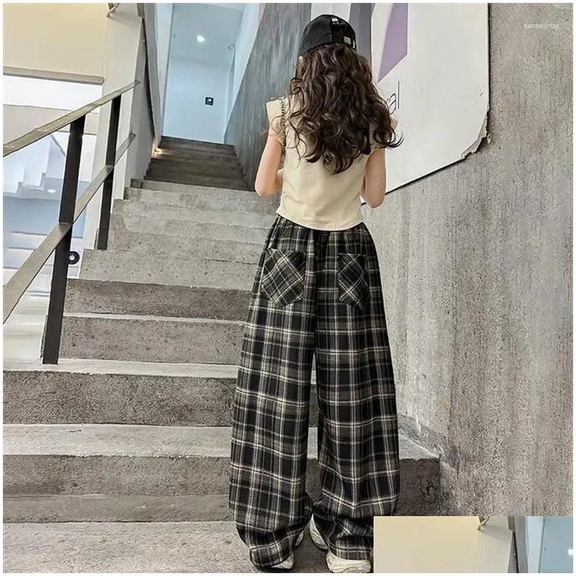 Trousers Girls` Spring Wide-leg Pants 2024 Chinese Children Korean Version Of Children`s Maillard Style Fashion 6-15 Y